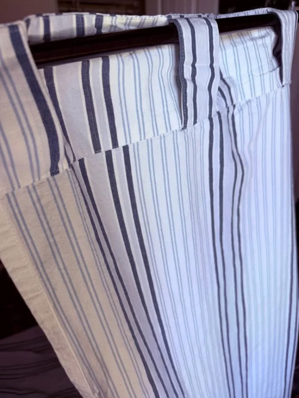 2 IKEA TICKA 57W x 99L Blue and White 100% Cotton Striped Drapes